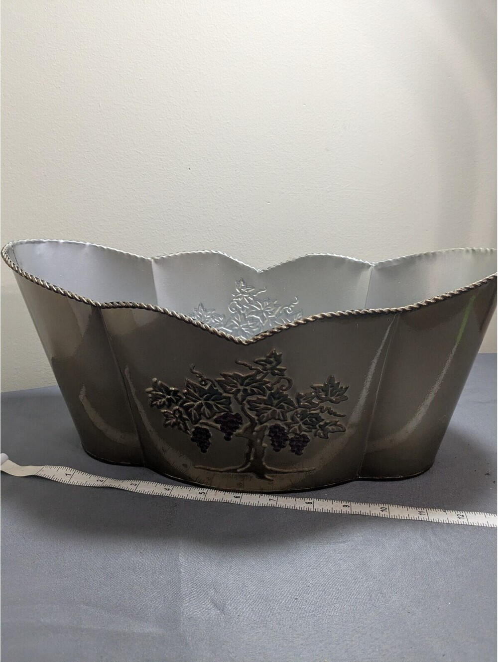 Vintage Metal Planter with Grape Vine Design